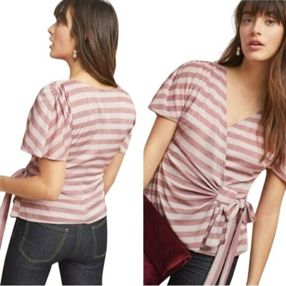 Anthropologie Tops - Anthropologie Eva Franco Streetwater Wrap Top Striped Pink Sparkle Women's Small